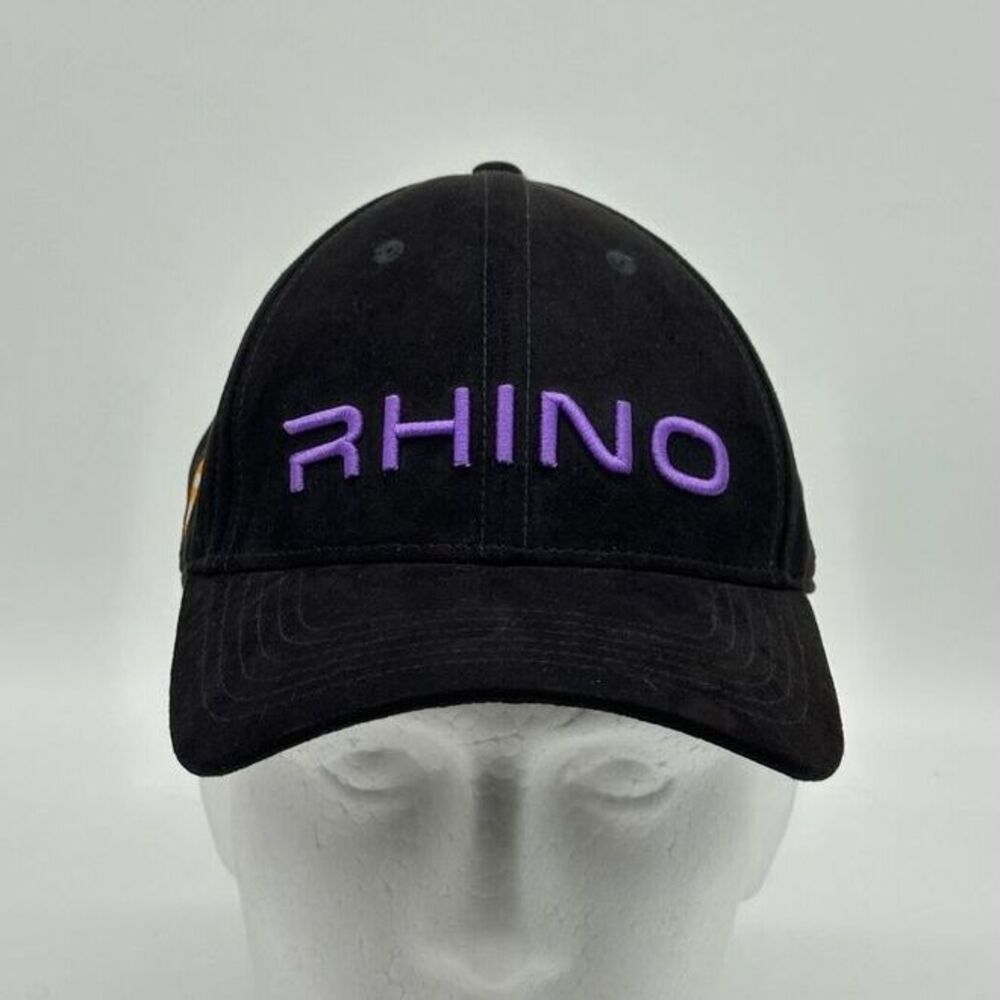 Rhino Hats Adult OSFA Black Strap Back Logo Global Dad Baseball Cap Mens‎ NEW